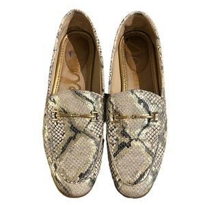 Sam Edelman Leather Loraine Gold Brass Bit Snakeskin Loafers